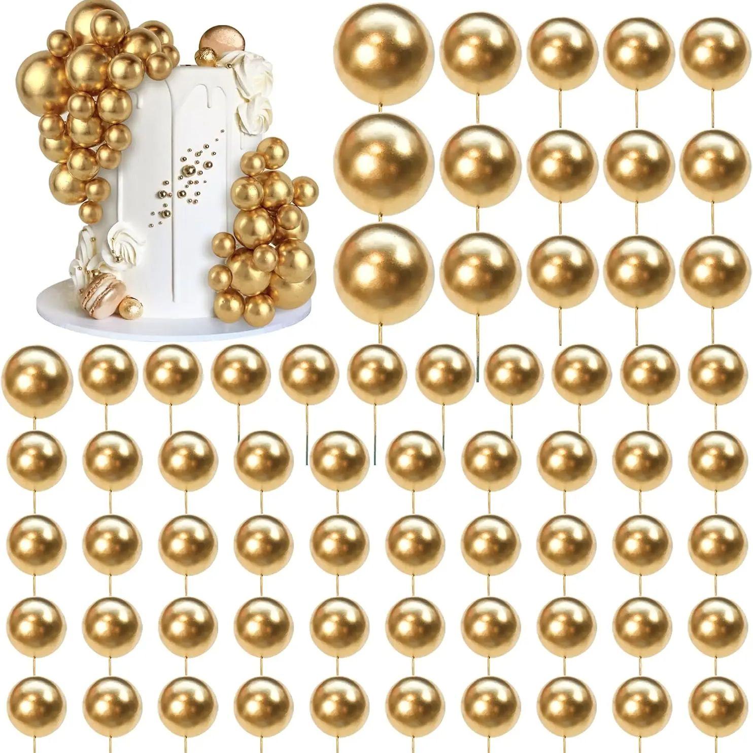 

66 PCS Ball Cake Picks Gold 4 Sizes for DIY Baking Decoration Cupcake Toppers and Wedding Anniversary Birthday золотий