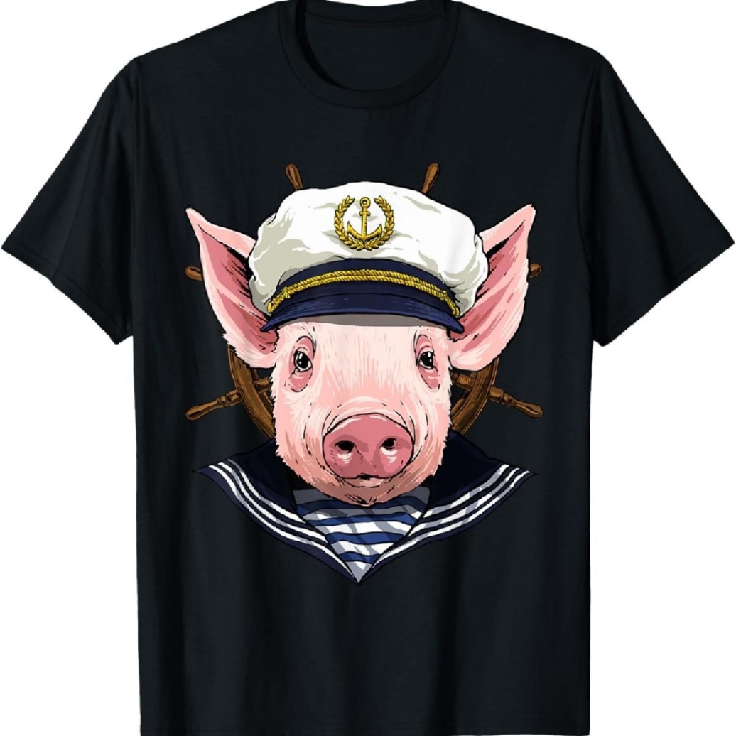 

Boat Captain Pig Boat Lover Owners Sailor Farmer Pig Lover T-Shirt S