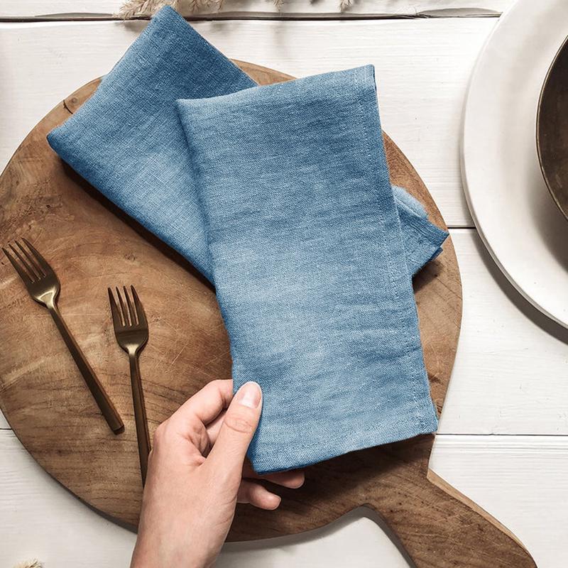 Handmade Modern Style 100% Linen Woven Dyed Square Napkins Eco-Friendly Reusable Soft Home Textile Dining Accessories 150g/m