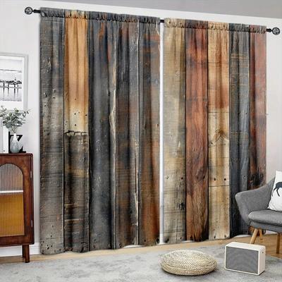 Spojovaná dřevěná tištěná záclona pro domácí dekoraci - Okenní dekorace s tunýlkem na tyč pro ložnici, kuchyň, obývací pokoj