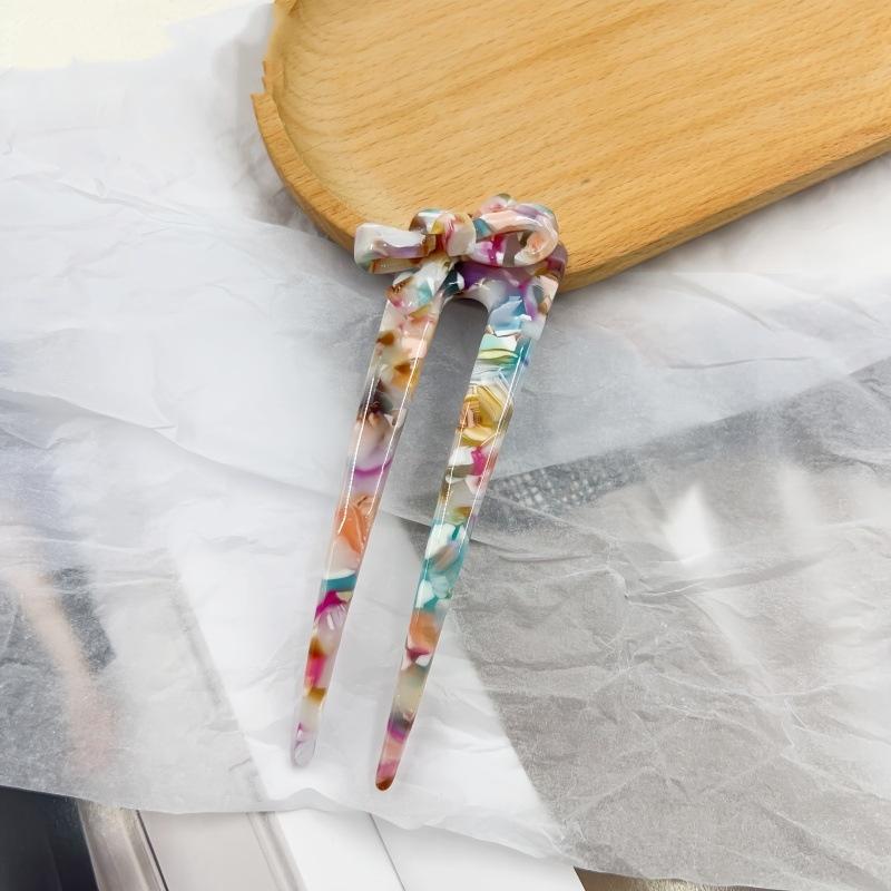 Trendige Schleife U-förmige Haarnadel Perlglänzend Kontrastfarben Acryl Haarnadel für Frauen Exquisites Süßes Mädchen Alltägliches Haaraccessoire