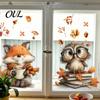 Static Window Decals of Forest Animals Autumn Sticker with Cute & Maple Leaves, Removable Harvest Pastoral Theme Art Festival Clings, Waterproof