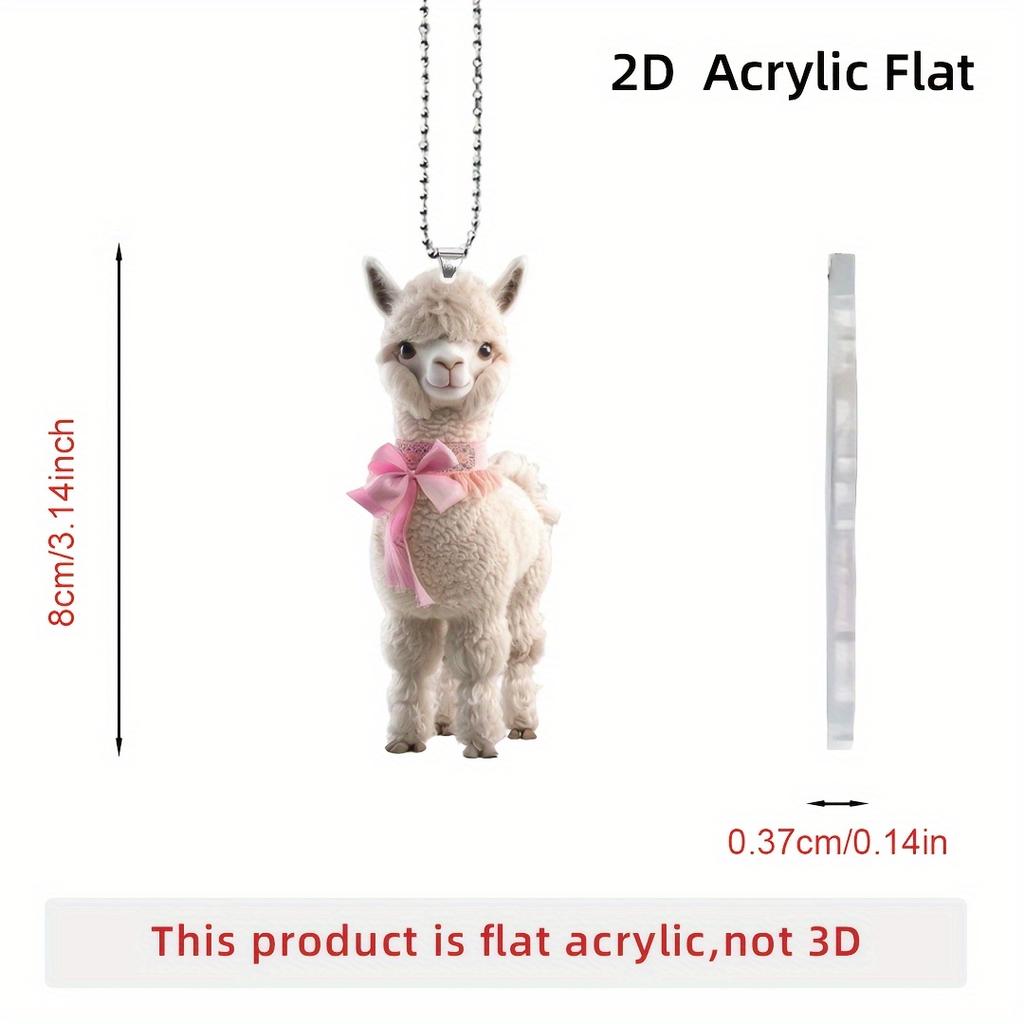1 Cute Alpaca Acrylic Keychain 2D Graphic Design with Pink Bow Perfect for Car Rearview Mirror Home Decor PendantCarDecorations
