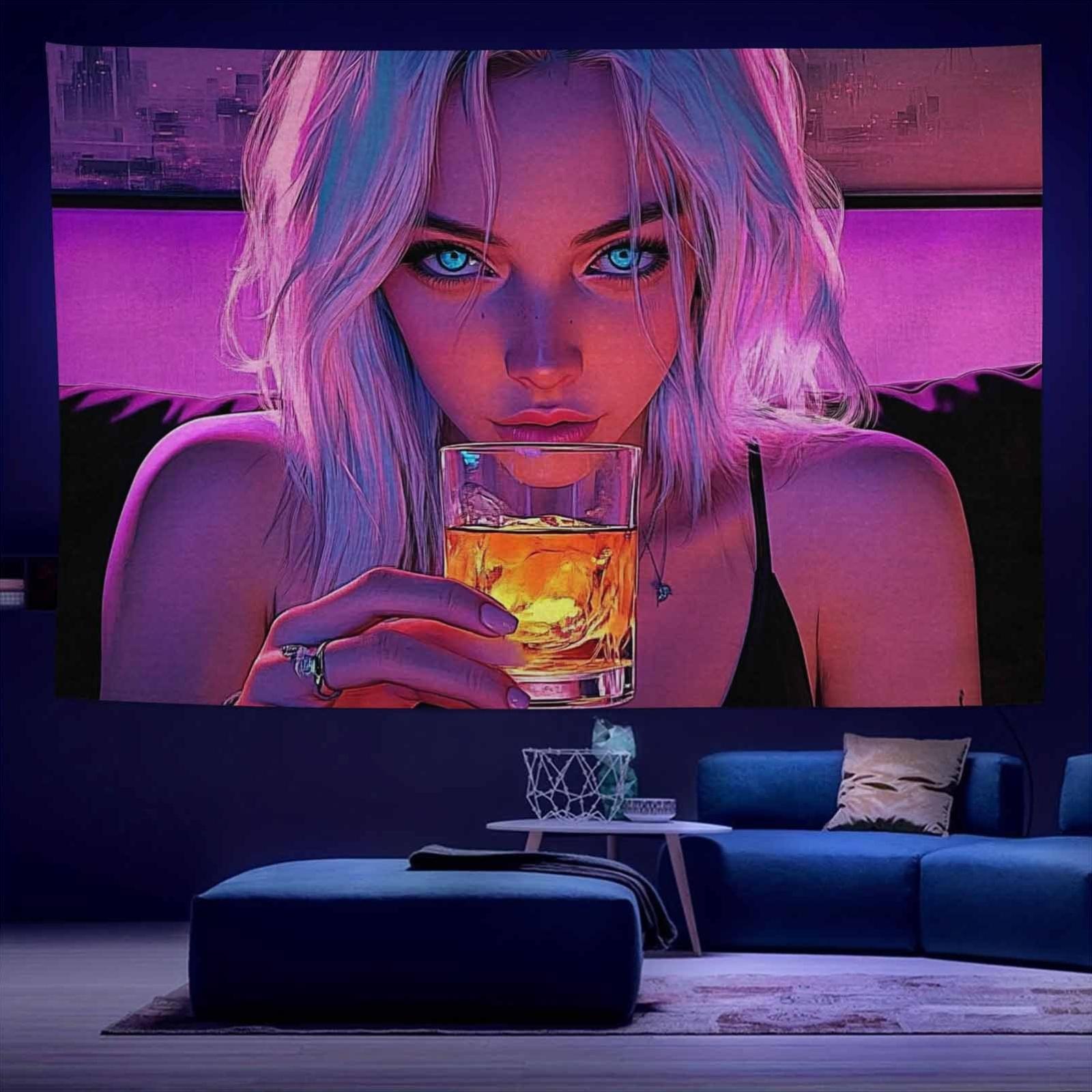 

1pc Edgy Cyberpunk Girl Painting Soft Fabric Tapestry Polyester AntiWrinkle Tapestry for Living Room Bedroom Office 74x94cm(29x37in)