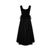 Delicate high waist and thin French black sleeveless temperament dress, new design waist and thin square neck long dress for women