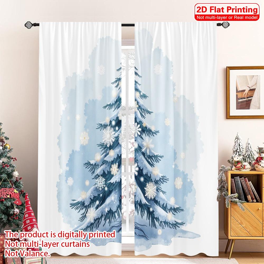 

2 шт. 2D плоская печать Счастливого Рождества Популярные шторы для окон Зимнее снежное дерево Полиэстер Без электричества 0 Идеально для 52.50×116.00 CM 2pcs
