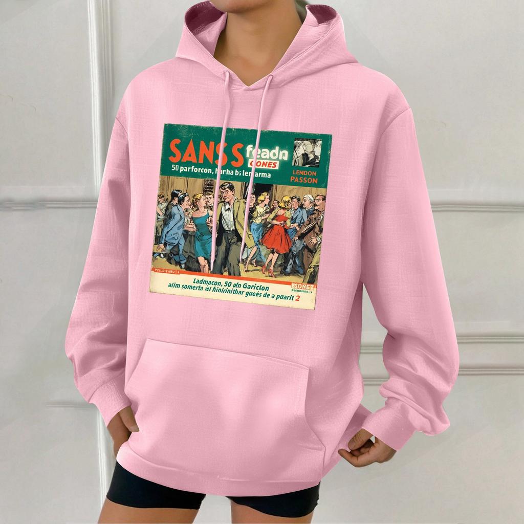 Damode Retrotryckt Ledig Huvtröja med Fickor