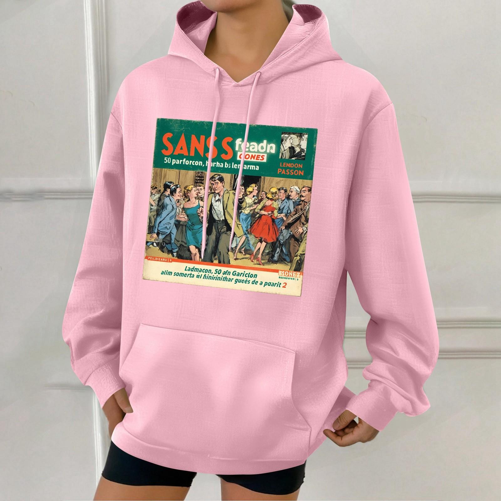 

Женская модная толстовка с капюшоном в стиле ретро с принтом и карманами L розовый