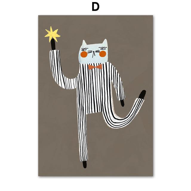 Cat Cherry Ice Cream Acorn Apple Sun Moon Fun Cartoon Vintage Poster Prints Wall Art Canvas Painting Kawaii Baby Kids Room Decor No Frame