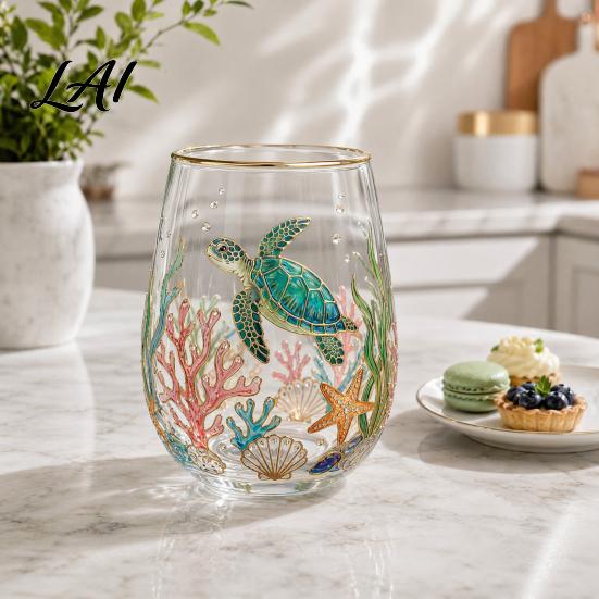 Glass Tea Cup For Loose Leaves Sea Turtle Tumbler Ocean Theme Drinking