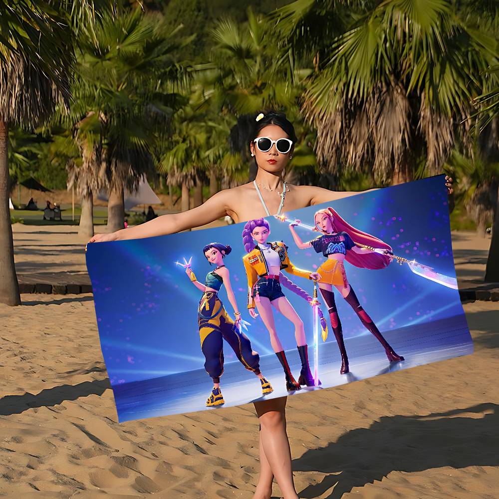Toalla de Playa de Microfibra K-Pop Cazadores de Demonios de Película de Dibujos Animados Absorbente Secado Rápido Suave Yoga Natación Resort Escalada en Montaña Toalla