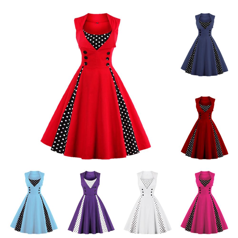 Women's Retro Gothic Red Polka Dot Swing Dress - 1950s Style