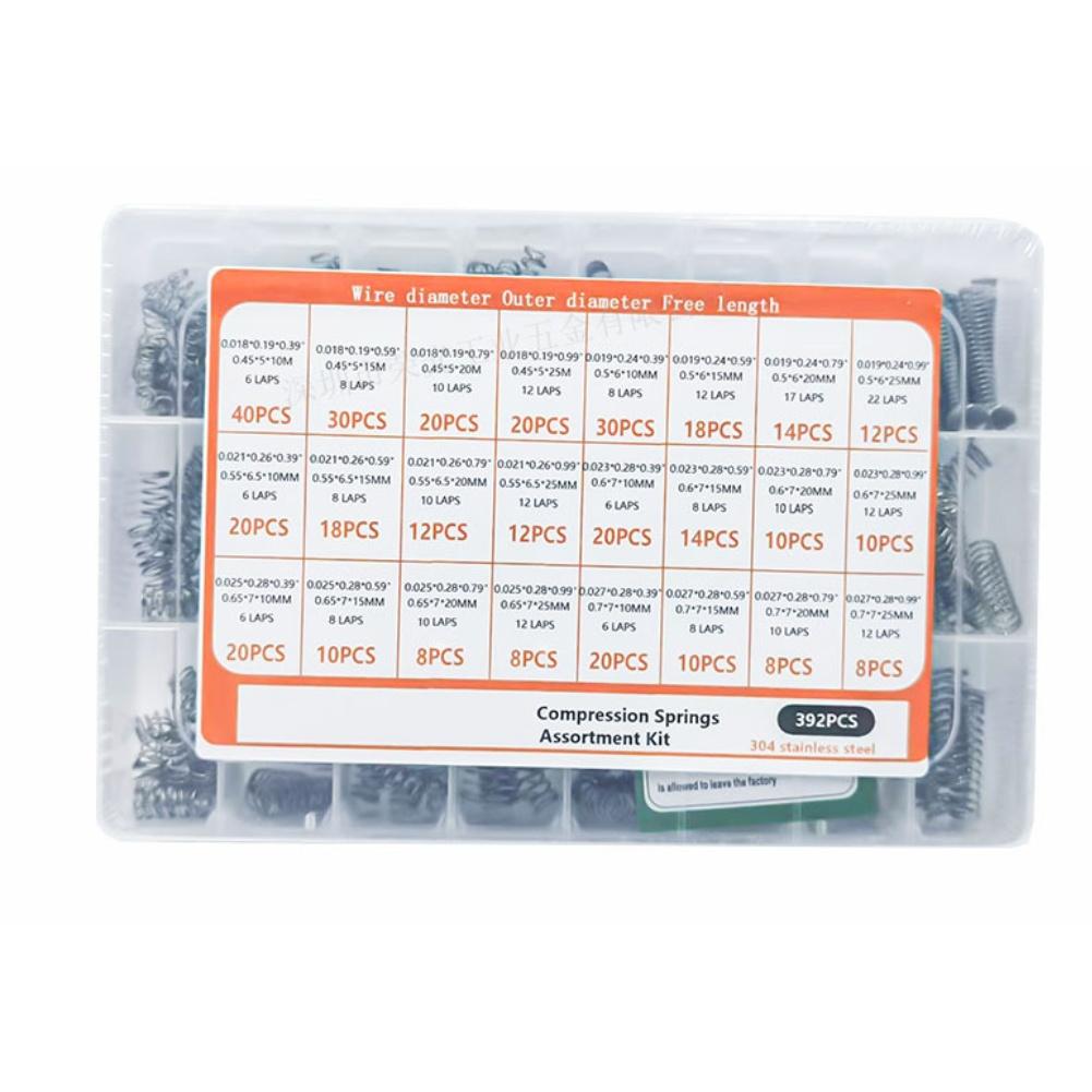 Compression Springs Assortment 392 Pieces with 24 Sizes Made from 304 Stainless Steel for Mechanical and Household Use