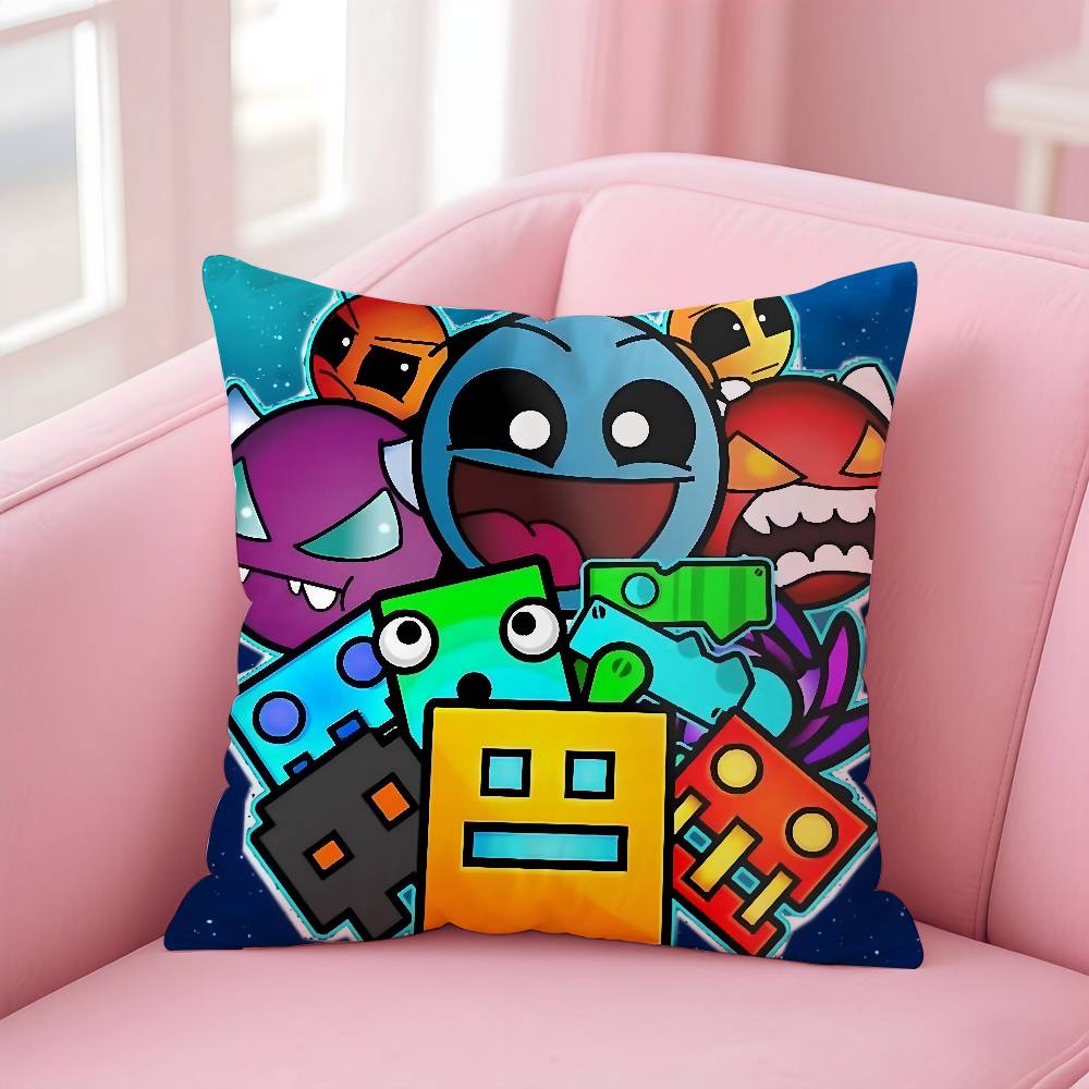 

Аніме Щасливий Мультяшний Geometry Dash Відеогра Наволочка Антикліщова Наволочка Невидима блискавка Шовковистий короткий плюш Подушка для дивана 16x16Inch