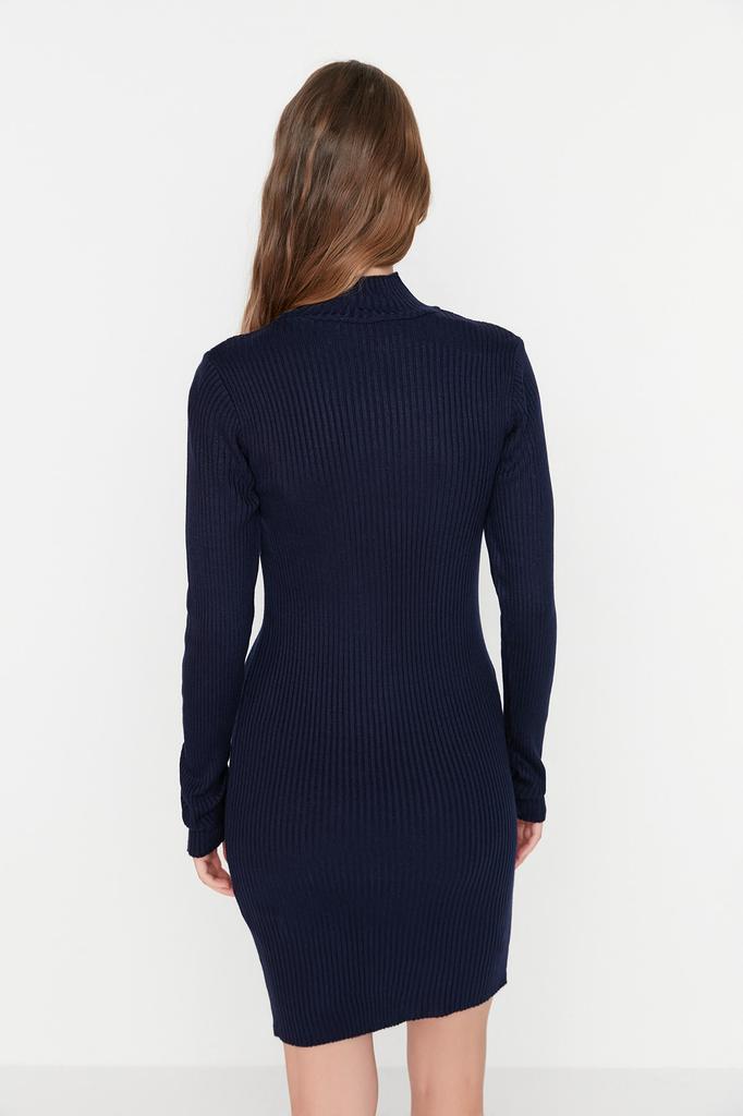 Women's Dress New Season Fashion Anthracite Mini Knitwear Dress with Accessory Detail