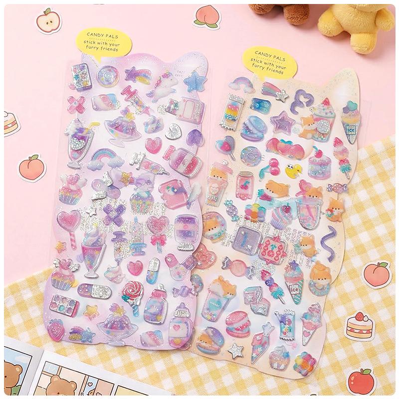 4 Pcs Candy Sweet Animals Crystal Stickers Scrapbooking Diy Journal Stationery Sticker Sheet School Supplies Gift