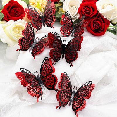 6 Stück/Set 3D Schmetterling Wandaufkleber Abnehmbarer Klebstoff Doppelschicht Schmetterling