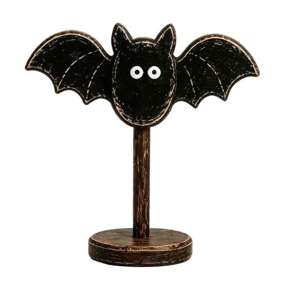 Autumn Atmosphere Interior Accents Halloween Wooden Tabletop Decor, Vintage Pumpkin Ghost Bat Figurines, Rustic Farmhouse Fall Party Indoor