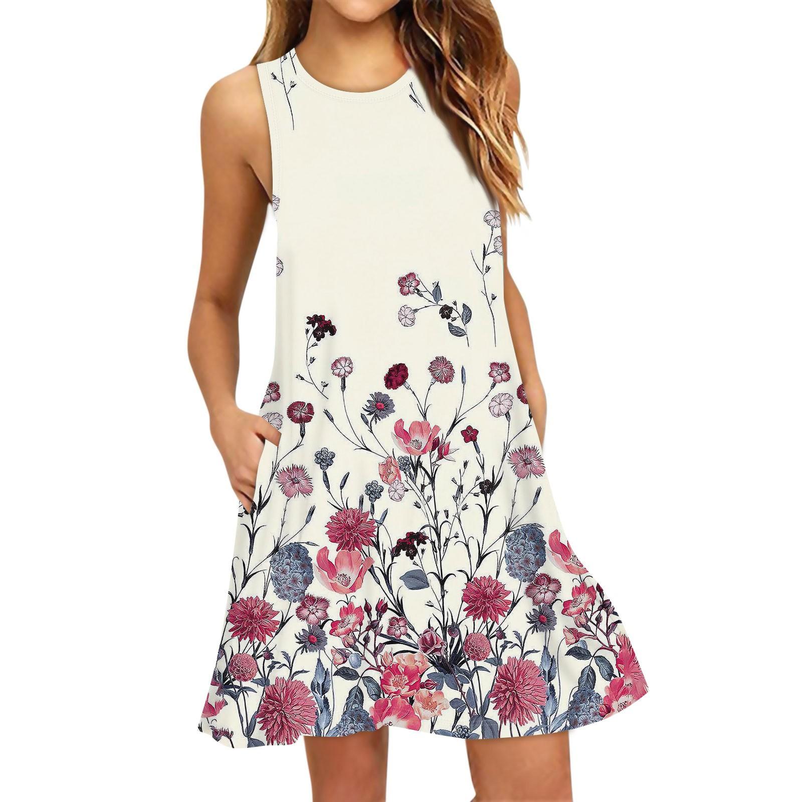 

Женское модное пляжное платье без рукавов с круглым вырезом и цветочным принтом S