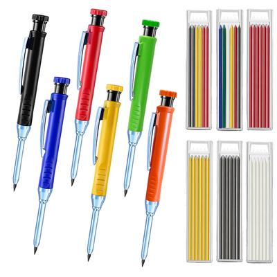 Metal Long Head Deep Hole Woodworking Pencil Professional Engineering Woodworking Pen Quick Drying Hook Line Marking Pen Stone Ink Pen Core