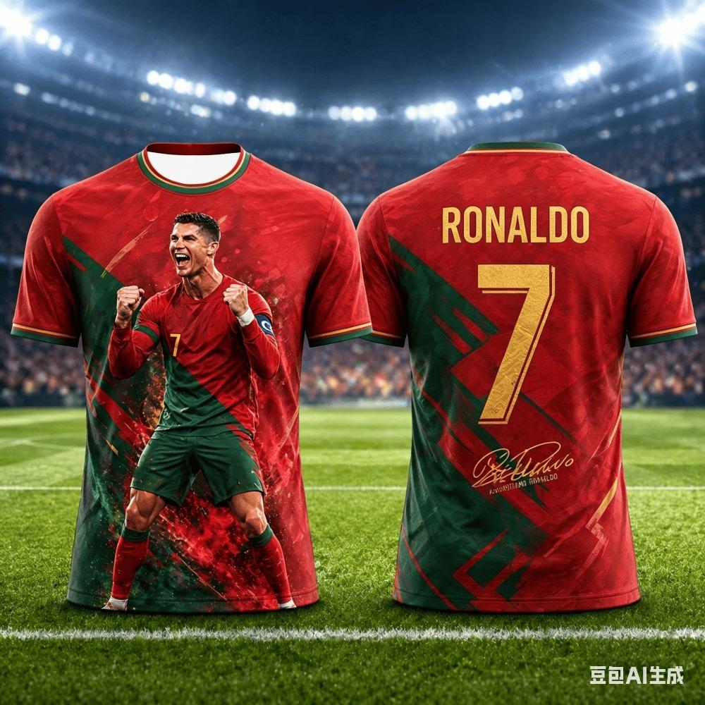 Tenue d'Été Spéciale Ronaldo Imprimé Maillot de Football T-shirt Coupe Ample et Confortable Convient pour un Usage Quotidien