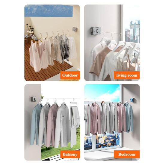 5.1M Wall Mount Retractable Clothesline Adjustable Retracting Invisible Heavy Duty Stainless Steel Wire Indoor Outdoor Balcony Laundry Clothes Drying