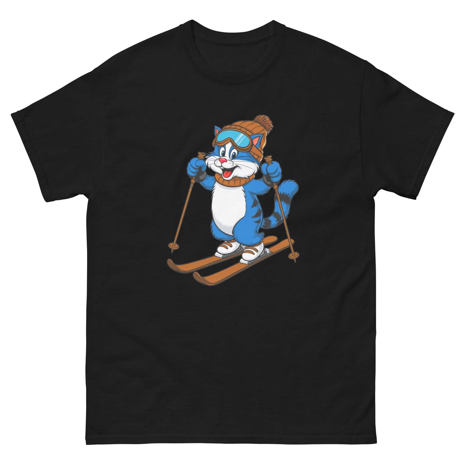 Blue Cat Skiing Fun Ski Skier Shirt T-Shirt 2XL