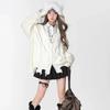 Cardigan Lavorato a Maglia da Donna Vintage Nero con Zip Scollo a V Oversize Moda Coreana Maglione Autunno