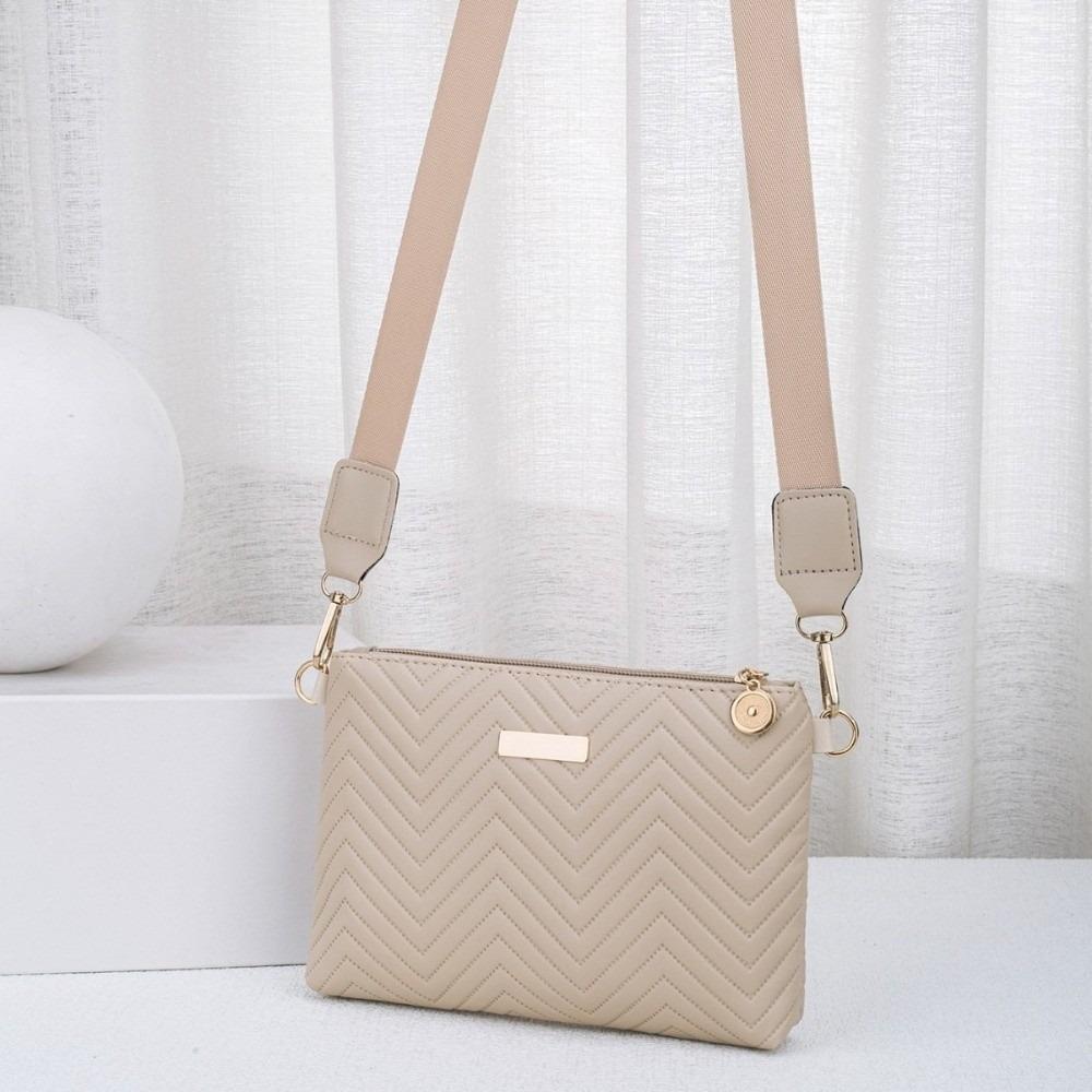 Minimalist Quilted Chain Crossbody Bag PU Solid Color Lg Wallet Lightweight Wave Patterned Small Shoulder Purse For Women