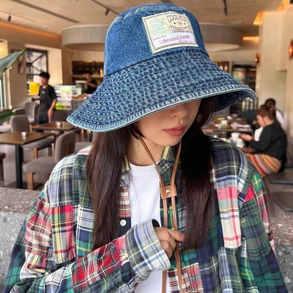 Wide Wings Denim Bucket Hat Big Brimmed Sunscreen Hat Sweet Jeans Fisherman Hat  Climbing