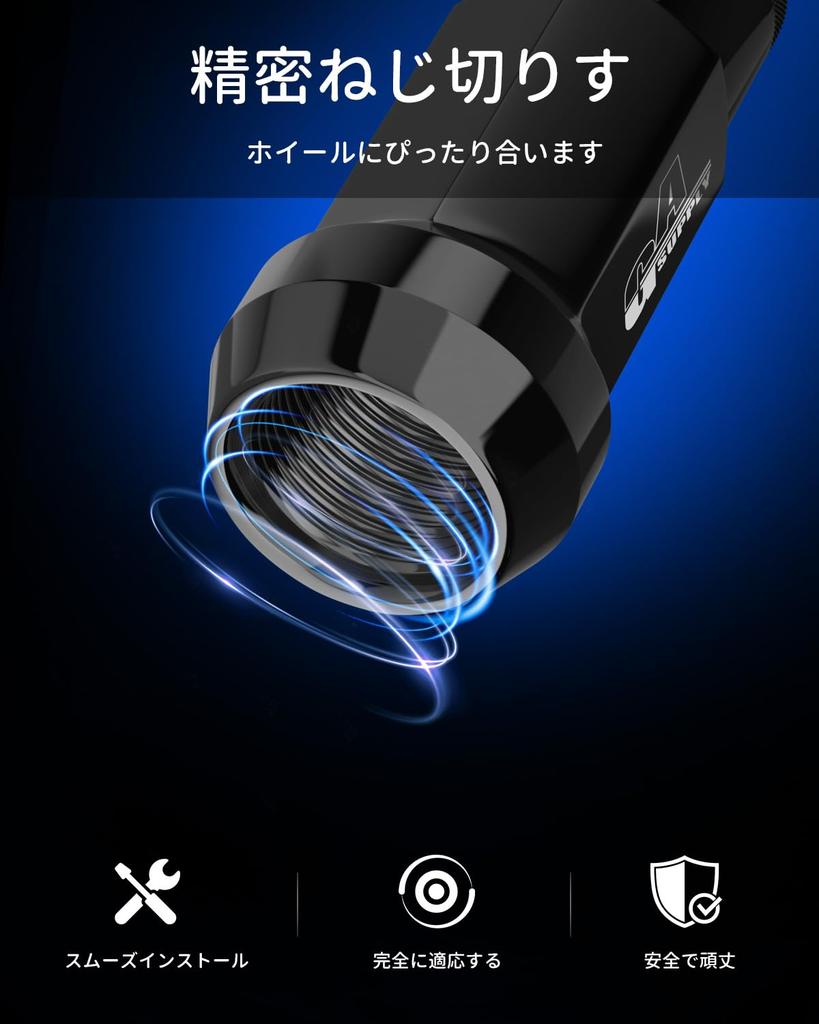 GAsupply Wheel Nuts M12xP1.25 Tapered 60° Long Nut Through Type Racing Nut Steel Socket Set of 20