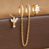 3PCS Stainless Steel Long Chain Two Hole Piercing Earrings Set for Women Tassel Horse Eye Zircon Small Hoop Earrings Jewelry