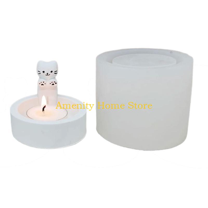 

F26C Candle Holder Silicone Molds Cute Cats Candlestick Castings Molds DIY Resins Concrete Moulds for Table Decorations