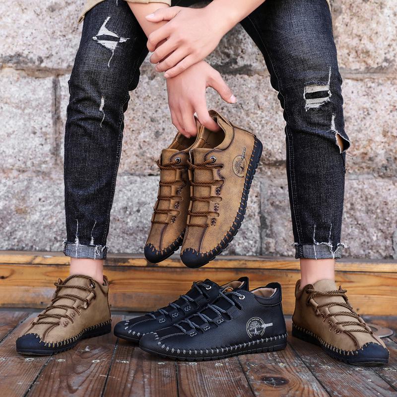 Men's Casual Leather Shoes Men's Spring Large Size Men's Shoes 2025 New Handmade Mid-top Soft-soled Trendy Shoes Men's Trendy Shoes