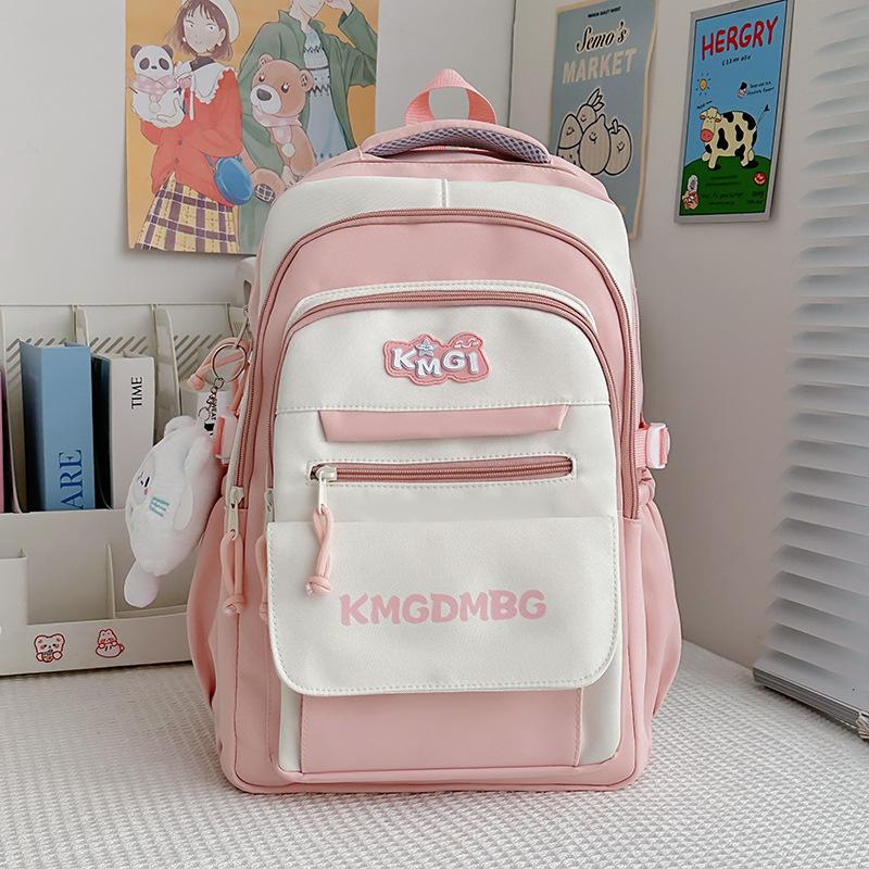 New high-value, fresh and sweet, contrasting colors splicing college style backpack, large-capacity backpack for junior high school students