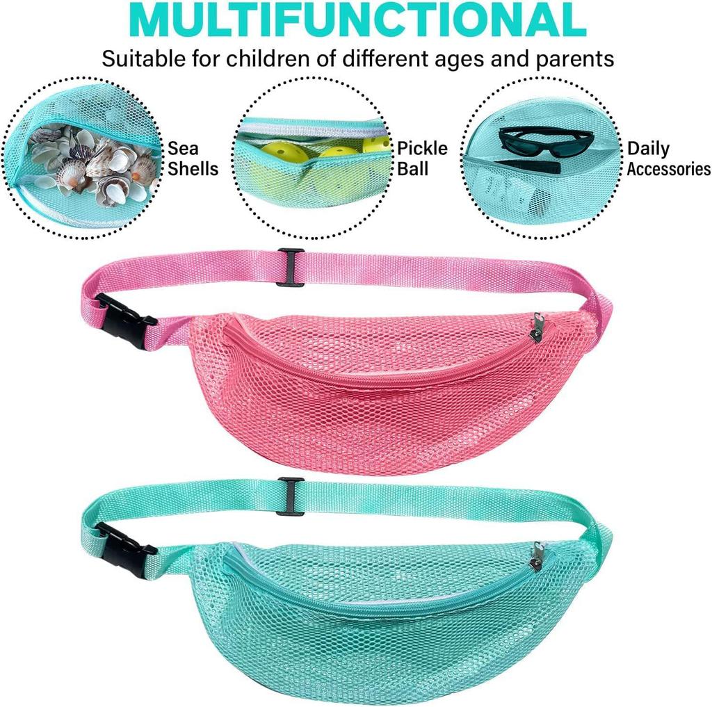 Beach Mesh Waist Bag with Shoulder Strap and Phone Pocket - Small, Casual, Outdoor.