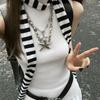 2024 Women Harajuku Cotton Scarves Y2k Black Grey Stripe Long Scarves 180cm Thin Long Decorative Neckerchief Fashion Streetwear