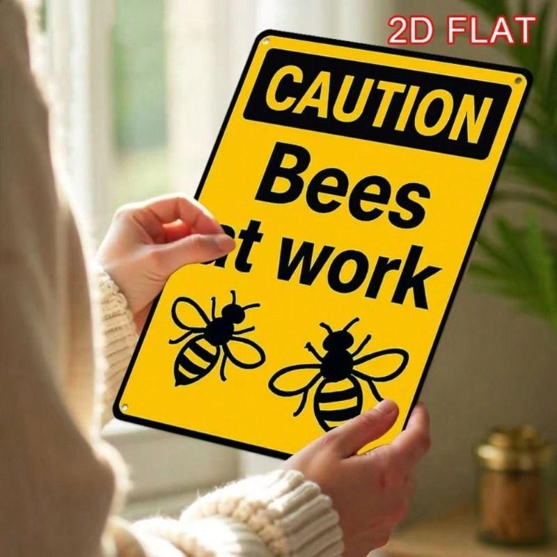 

Retro Bee Warning Sign, Rustic Iron Wall Decor, 8x12 inch Metal Poster