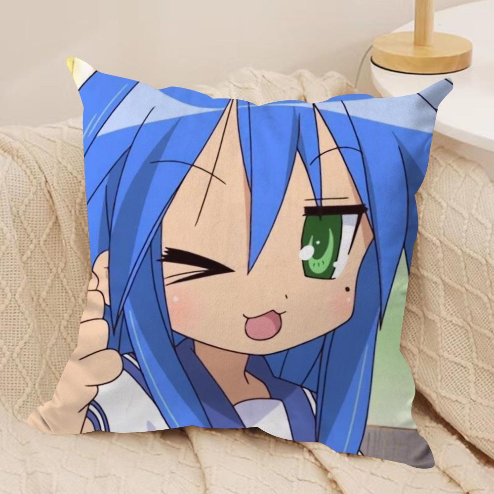 Anime L-Lucky Star K-konata Cushion Cover Soft Plush Fabric Double-Sided Printed Sofa Cushion Cover for All Seasons Home Decor