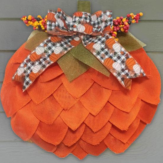 Autumn Pumpkin Wreath Farmhouse Fall Decor with Berry Accents Halloween Thanksgiving Front Door Garland