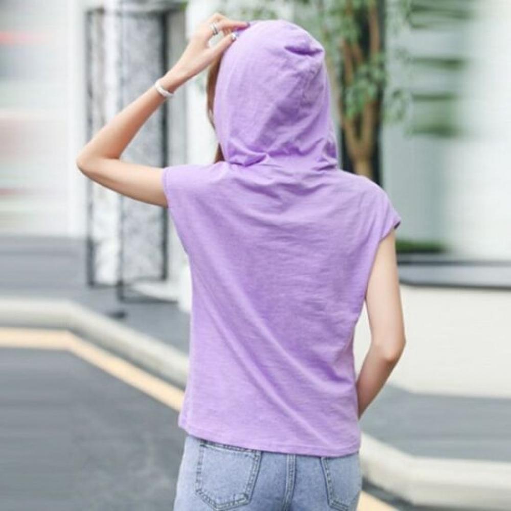 Navava Women Thin Plain Daily Cap Sleeve Hoodie T shirT nT2773