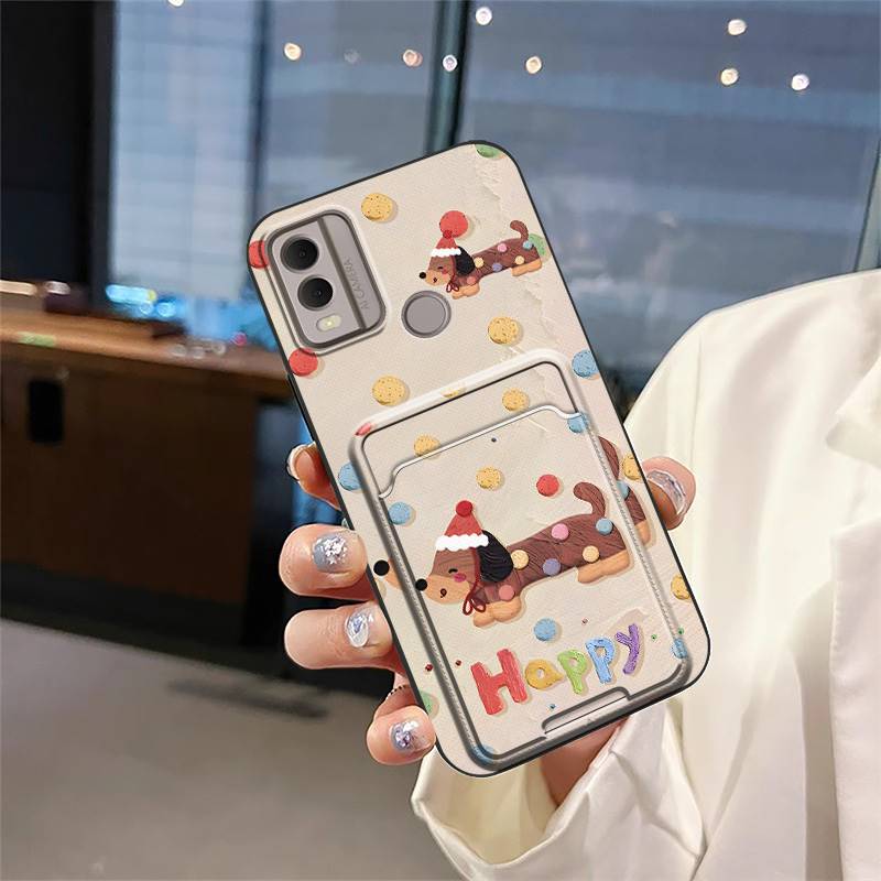 Full wrap Anti-dust Phone Case For Nokia C22 Silicone Dirt-resistant Cute Cartoon Card sleeve Cover TPU Card slot