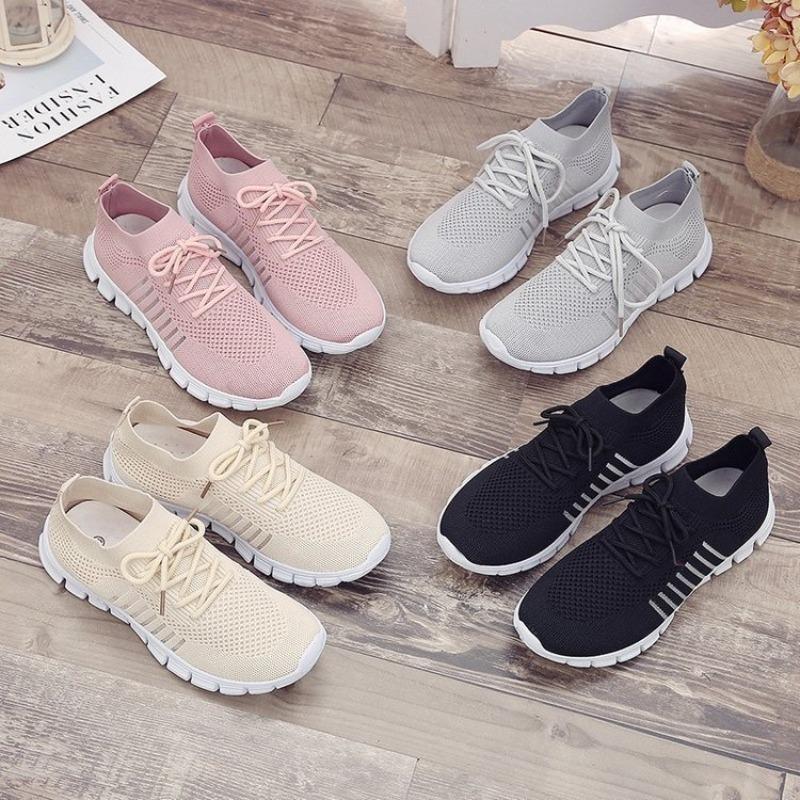 Spring and summer fly-woven mesh women's shoes breathable sports shoes deep-mouth lace-up muffin bottom casual running women's shoes