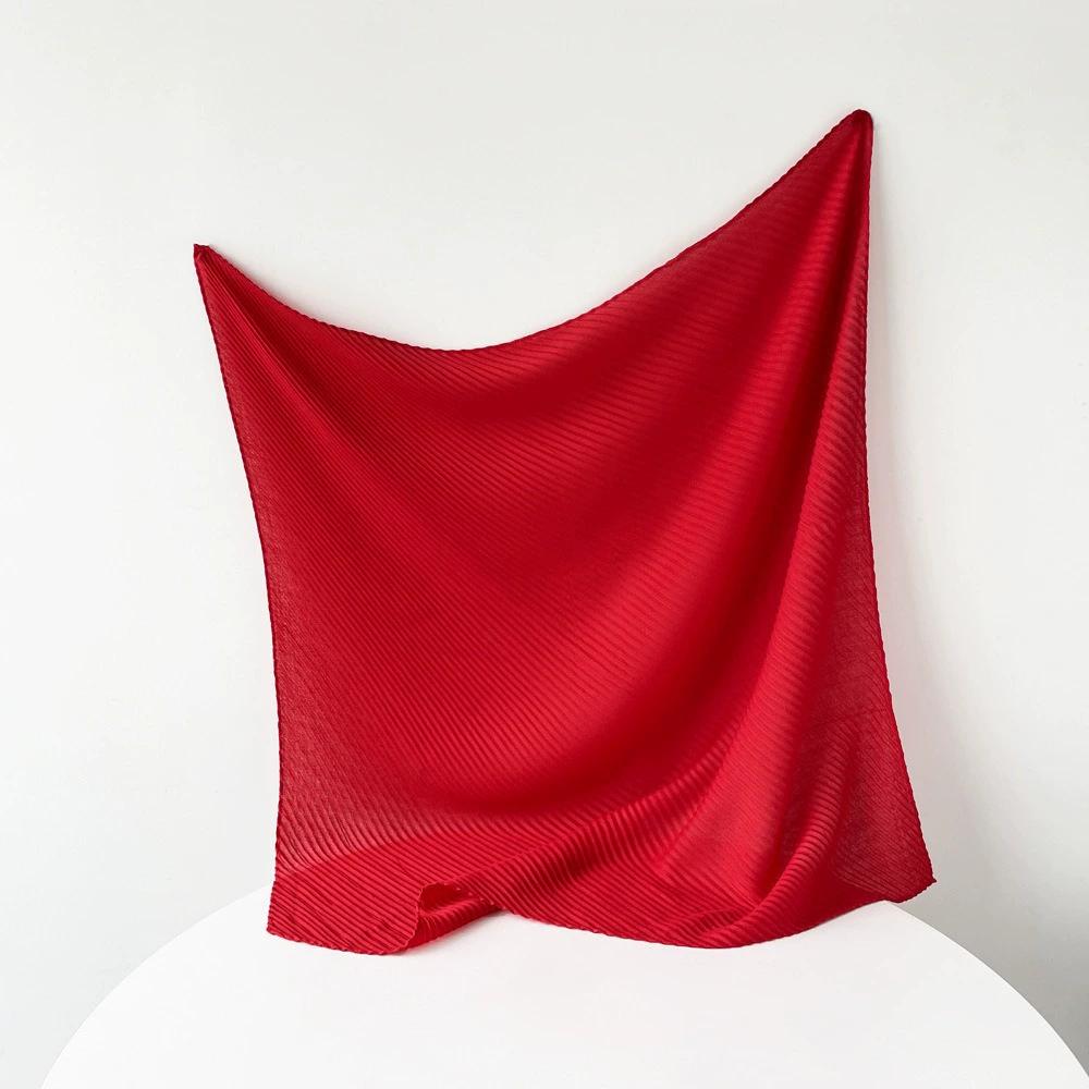 90*90cm Pleated Cotton Linen Square Scarf For Women Muslim Hijab Scarves Shawls Solid Headscarf Wraps Islamic Turban Headband