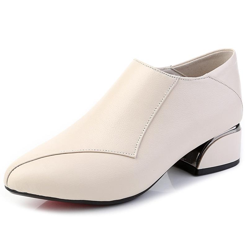 Genuine Leather Women's Shoes 2025 Autumn New Thick Heels Women's Pumps Shoes Pointed Cowhide Women's Single Shoes Size 32-43