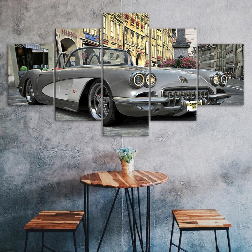 Classic Chevrolet Corvette Car Canvas 5 Piece Five Panel Print Modern Wall Art Poster Picture Home Decor Gift For Him For Her