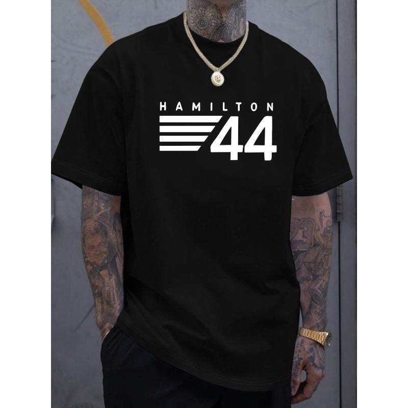 Modno Dom Heren Hamilton 44 Raceauto Print T-shirt - Casual Korte Mouw Ronde Hals Tee Geschikt voor Dagelijks Gebruik, Zomer Outfits & Motorsport Cadeaus 3XL zwart