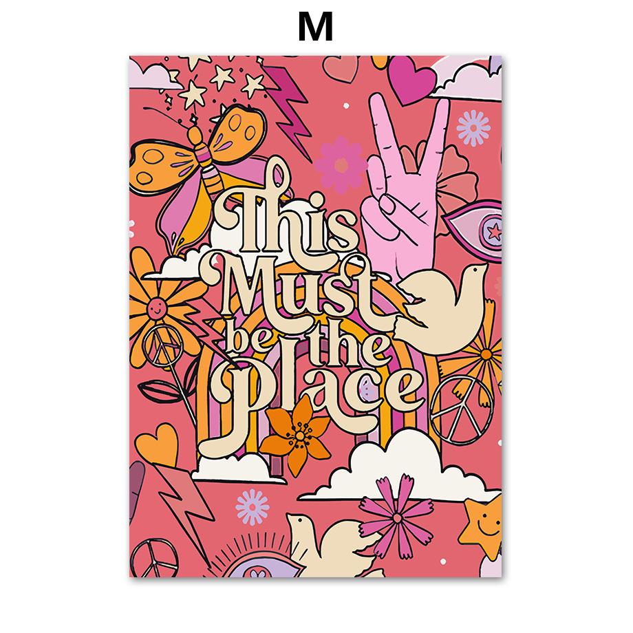 Nordic Posters And Prints 70s Vintage Love Flower Power Peace Hippie Wall Art Canvas Painting Wall Picture For Living Room Decor