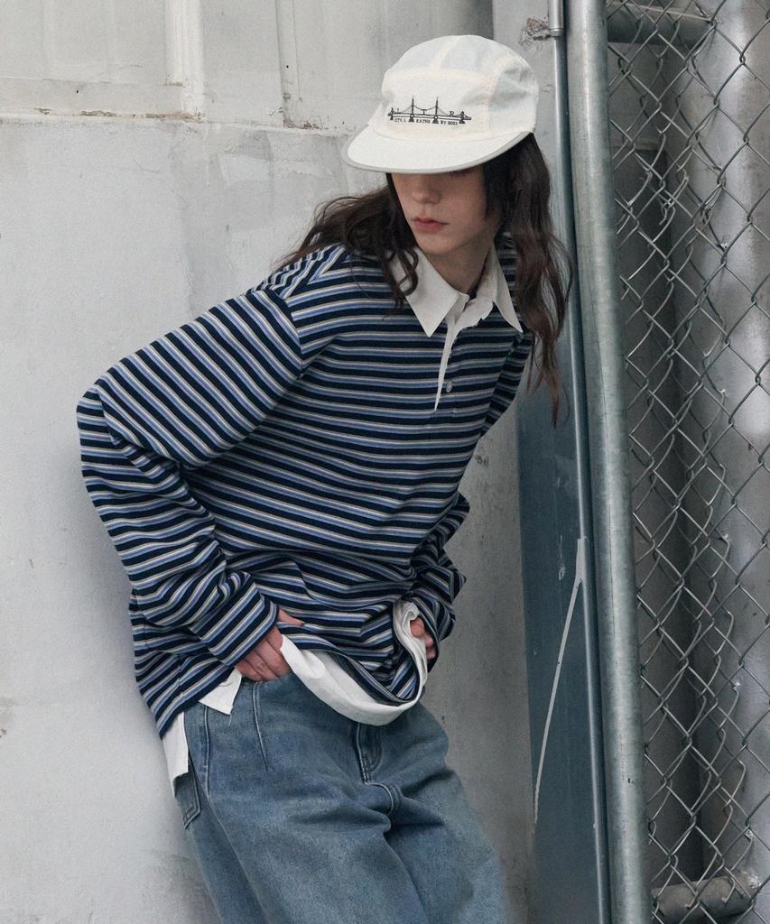Ledeoli Multi-Stripe Oversized Rugby Shirt [Pink]