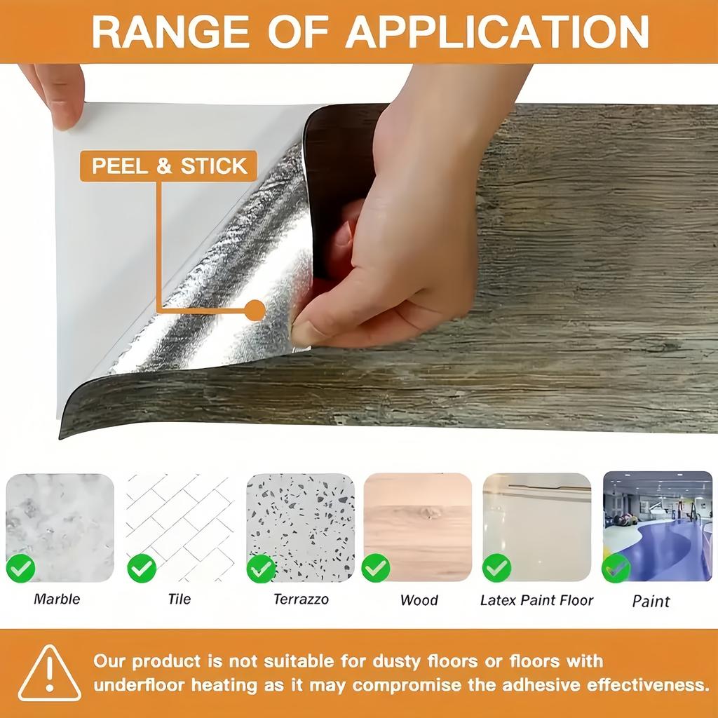10PCS 40cmx15cm Plank Flooring PVC Self-Adhesive Flooring DIY Installation for Bathroom Kitchen Indoor Area Residential
